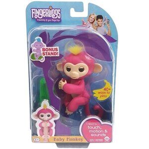 WowWee Fingerlings Interactive Baby Monkey Bella Pink 2016 With Stand 5" NEW